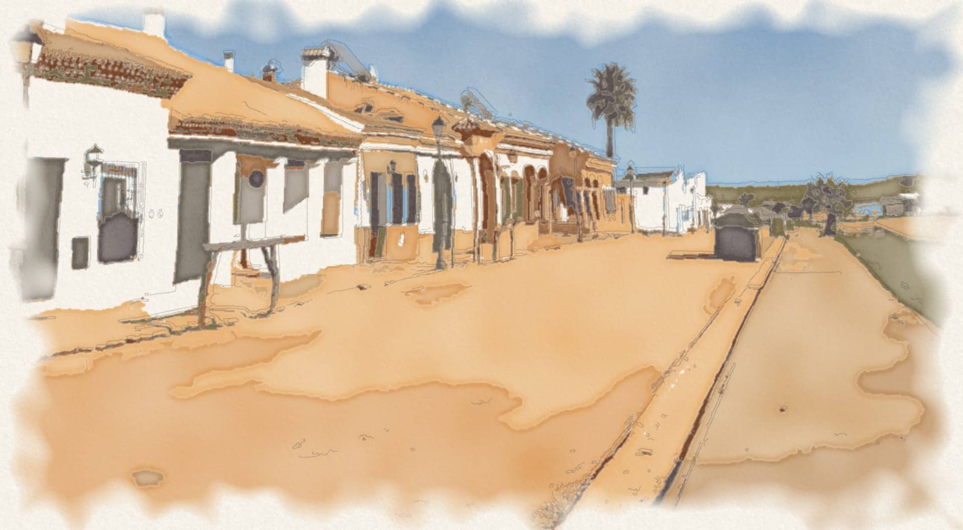 Bella Beach, Lepe: watercolor of La Bella street