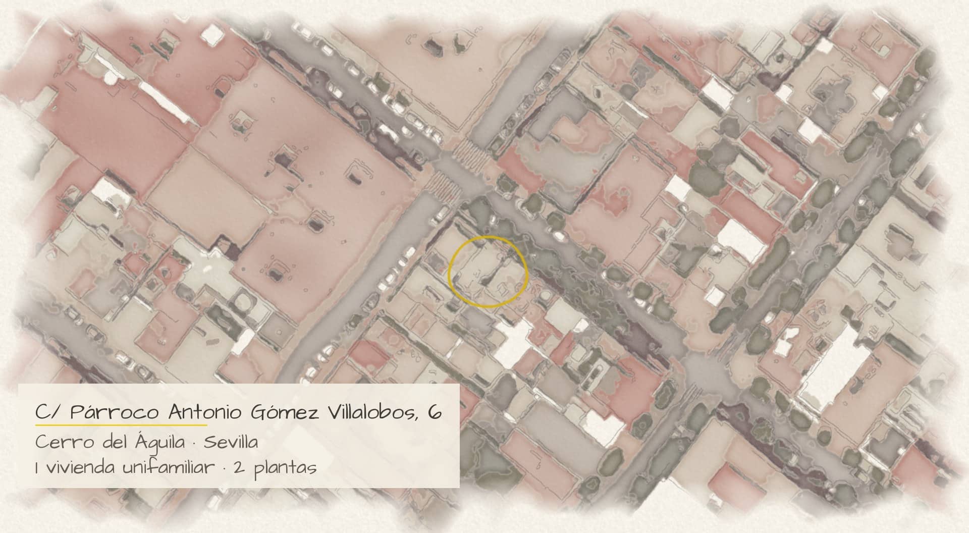 Casa Párroco, Seville: aquascape plot with house details