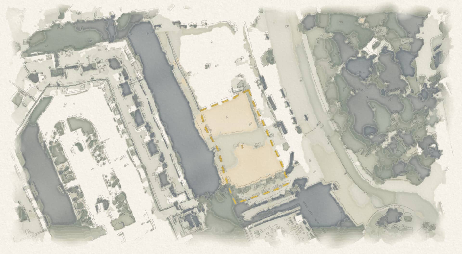 Edificio Rosario, Algeciras: watercolor of the situation based on PNOA and Catastro orthophoto