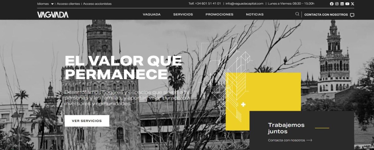Página de inicio de la nueva web de Vaguada Capital: El valor que permanece