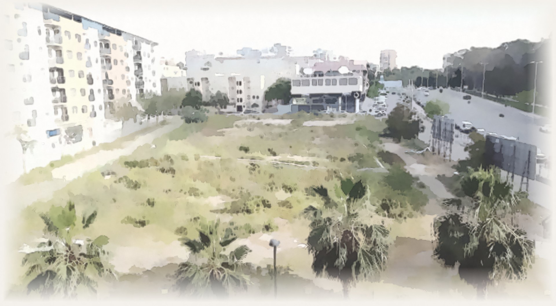 Ilustración en acuarela del solar del Edificio Rosario en Algeciras