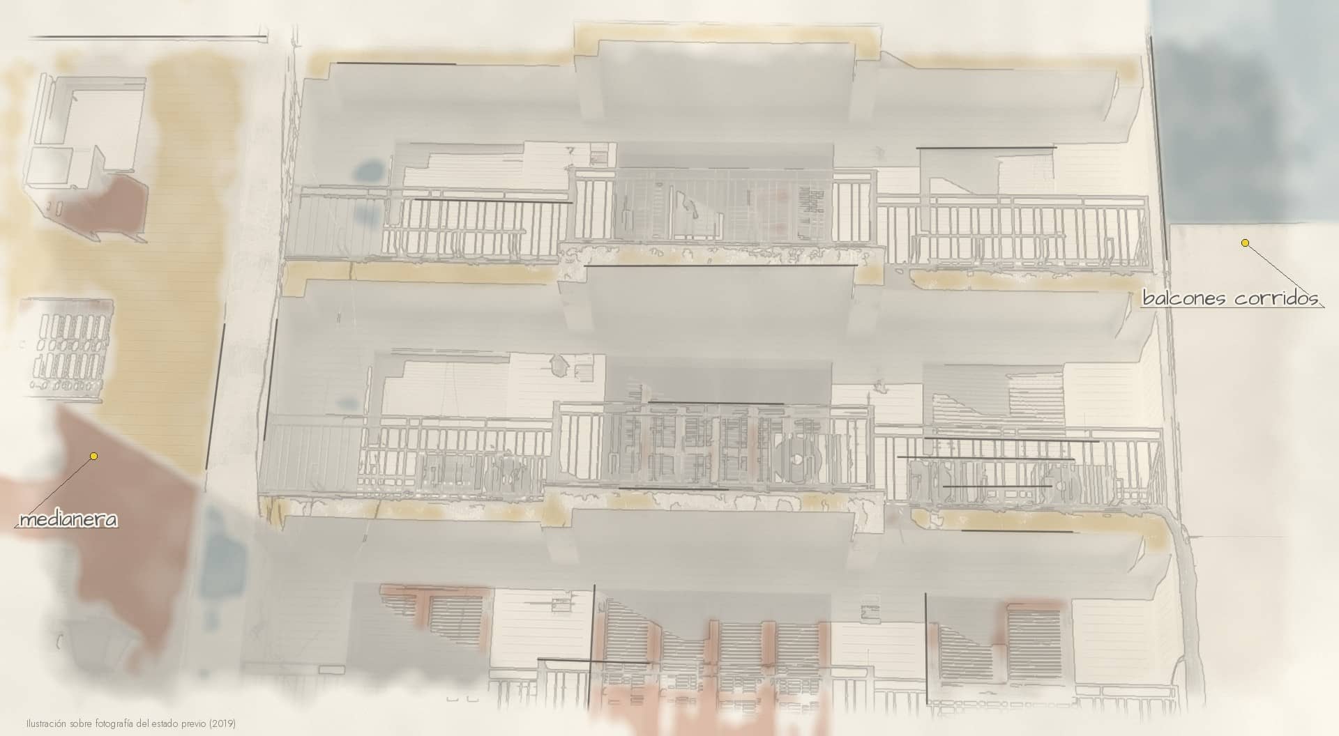 Lámina de arquitecto de la fachada del Edificio Santa Lucía, Sevilla