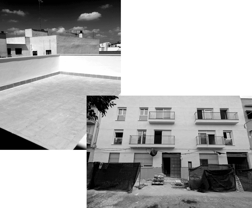 Terraza y fachada en obra del edificio Nuestra Señora de los Dolores
