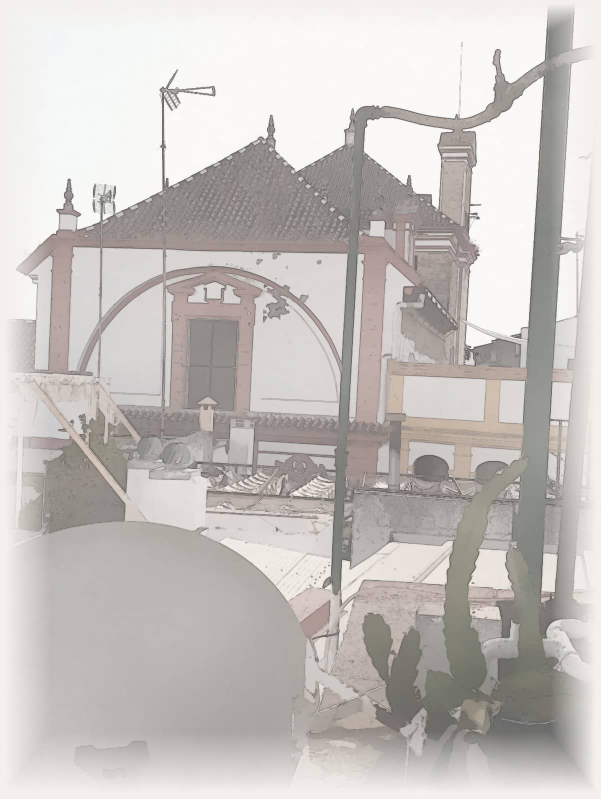 Ilustración en acuarela de las azoteas del barrio de Santa Cruz