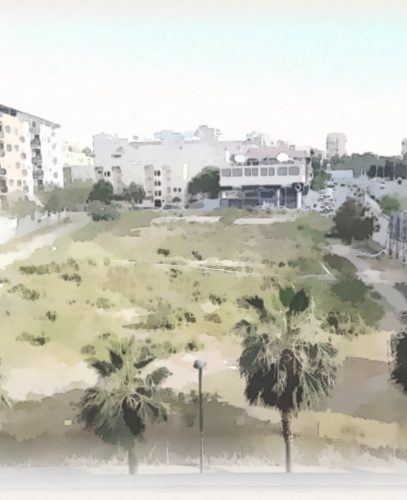 Ilustração em aquarela do terreno do Edifício Rosario em Algeciras