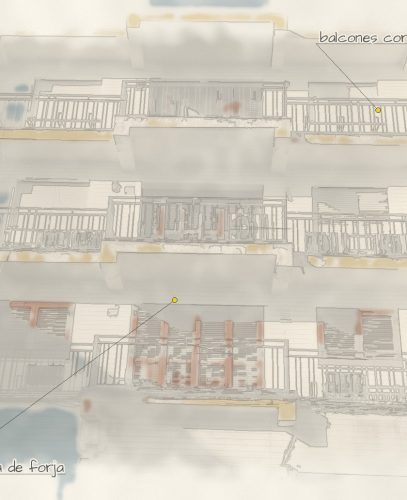Architect's sheet of the balconies of the Santa Lucia Building