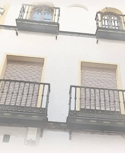 Watercolor illustration of the facade of the house on Ximénez de Enciso Street, Seville